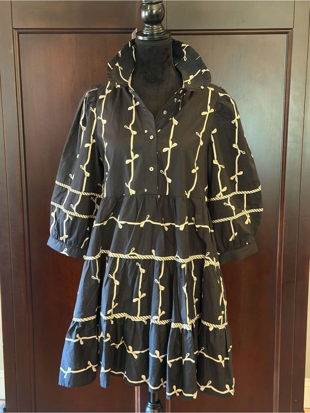 Women’s ' Black Dress with Cream Rope Print